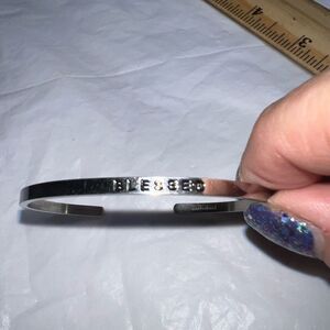 MantraBand Silver Tone “Blessed” Thin Cuff Bracelet